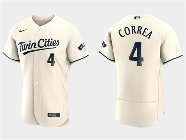 Men's Minnesota Twins #4 Carlos Correa Cream Flex Base Stitched Baseball Jersey